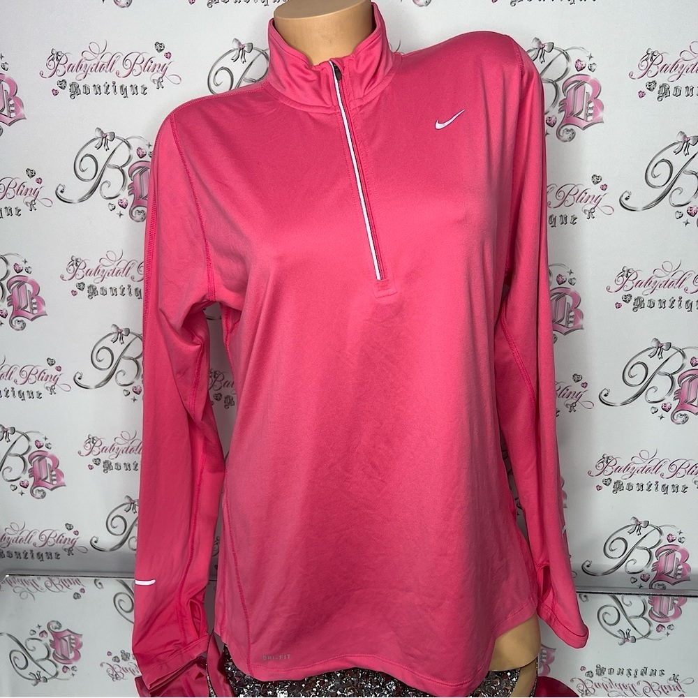 Nike dri fit running sweater pull over hoodie half zip up pink soft buttery y2k